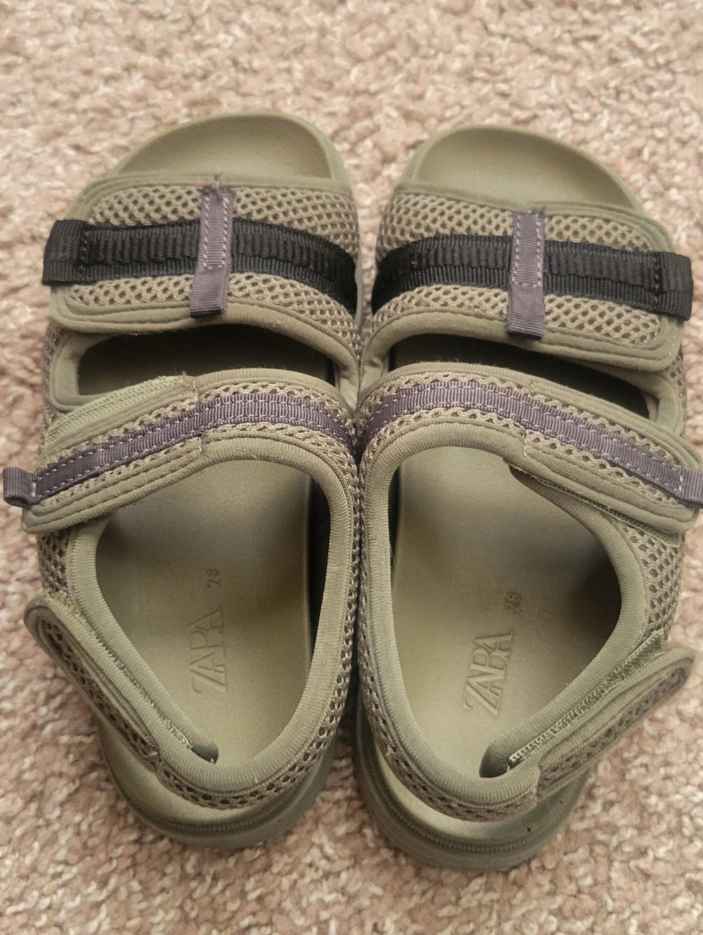 Zara Olive Green Mesh Hook-and-Loop Kids Sandals